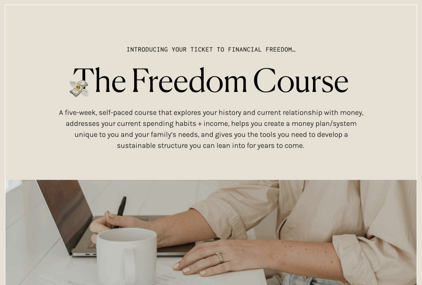 Promotional image for the Freedom Budgeting Course, designed to guide parents step-by-step in creating a practical budget to save for travel and achieve financial goals.